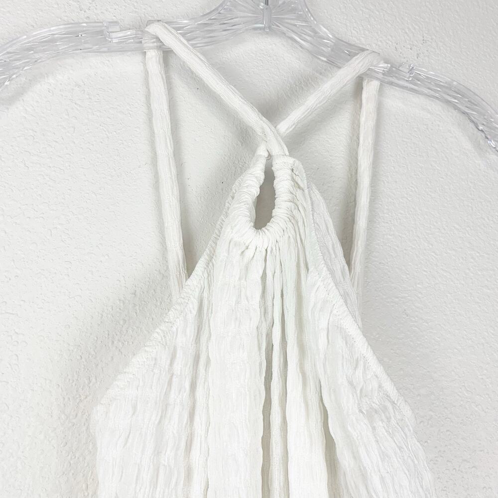 Zara Dress Women Large White Keyhole Puckered Texture Midi Stretch Spring Summer - Picture 3 of 8